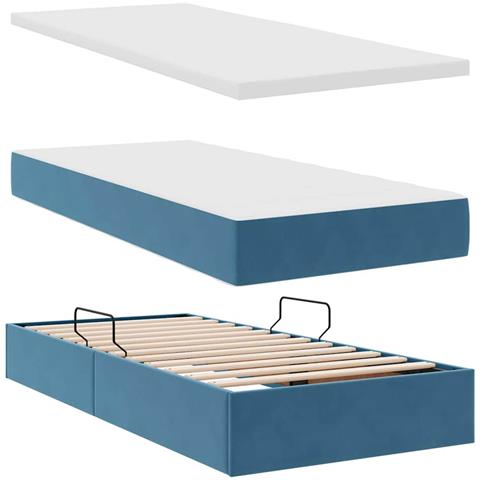Letto con contenitore e LED Blu Scuro 100 x 200 cm Velluto - Foto 9