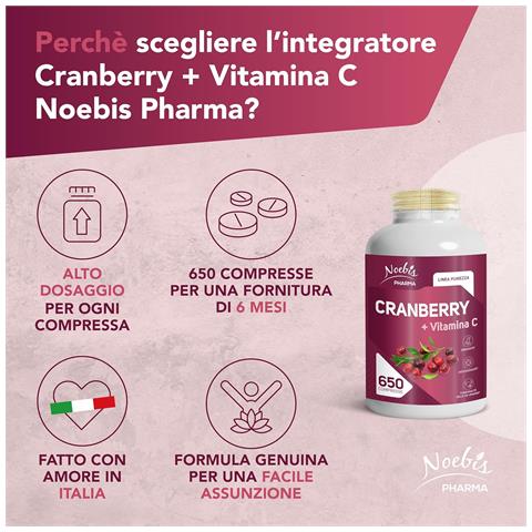 Cranberry + Vitamina C 650 Compresse - Mirtillo Rosso e Vitamina C - Vie Urinarie, Drenaggio e Azione Antiossidante (Confezione tripla) - Foto 2