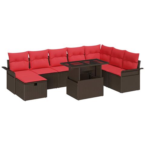 Set Divano da Giardino con cuscino 9 pcs Marrone Poly Rattan - Foto 1