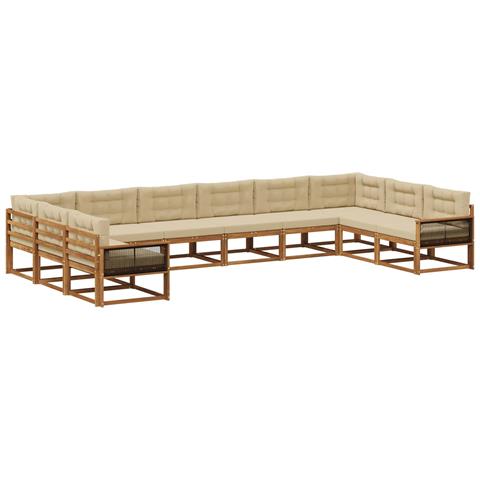 Set di divani da esterno con cuscino 10 pcs Naturale e Beige - Foto 1