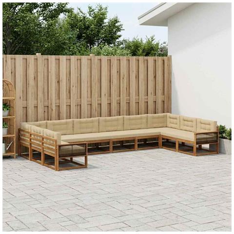 Set di divani da esterno con cuscino 10 pcs Naturale e Beige - Foto 2