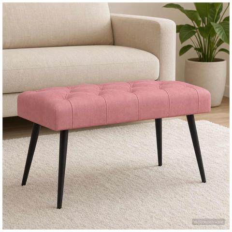 Panchina con bottoni imbottiti Rosa 80 x 40 x 46 cm Velluto - Foto 2