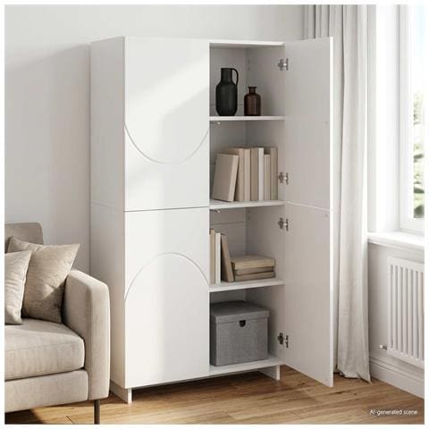 Credenza Bianco Lucido 79 x 41 x 151 cm Legno ingegnerizzato - Foto 2