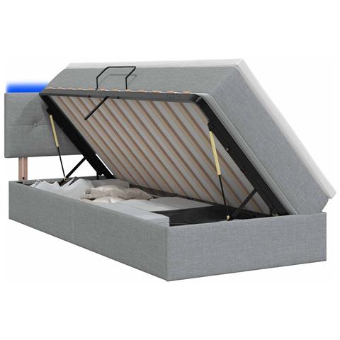 Letto con contenitore LED e materasso Grigio Chiaro 90 x 200 cm - Foto 1
