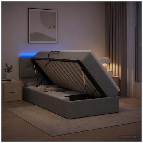 Letto con contenitore LED e materasso Grigio Chiaro 90 x 200 cm - Foto 2