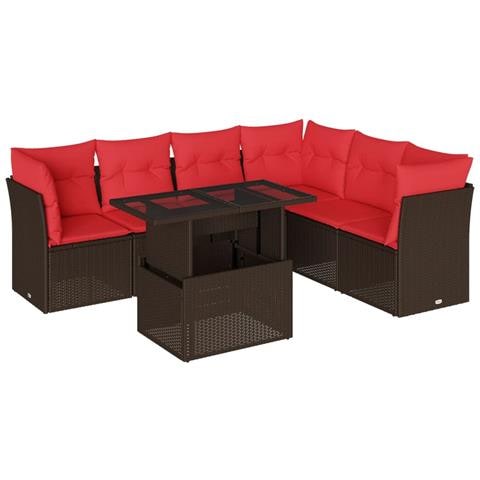 Set Divani da Giardino 7 pz con Cuscini Marrone in Polyrattan - Foto 1