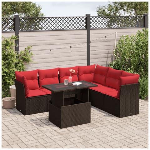 Set Divani da Giardino 7 pz con Cuscini Marrone in Polyrattan - Foto 2