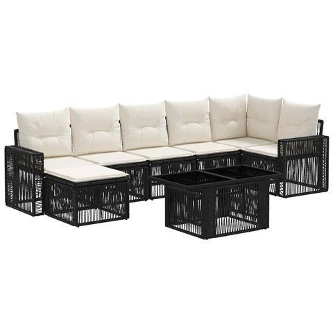Set Divano da Giardino 8 pz Nero e Bianco Crema polyrattan - Foto 1