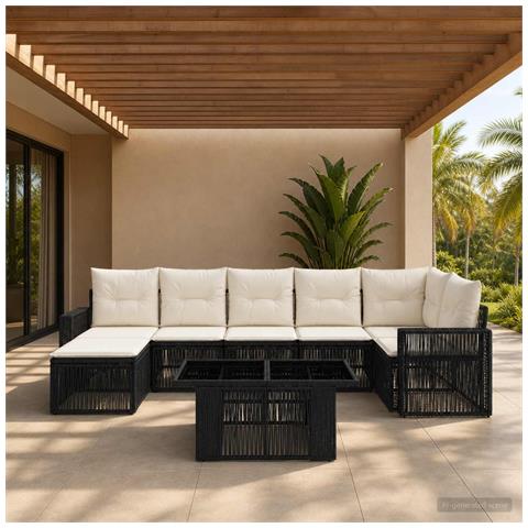 Set Divano da Giardino 8 pz Nero e Bianco Crema polyrattan - Foto 10
