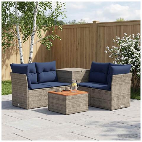 Set di divani 6 pz Grigio e Blu Navy Rattan sintetico e Acciaio - Foto 10