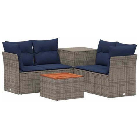Set di divani 6 pz Grigio e Blu Navy Rattan sintetico e Acciaio - Foto 1