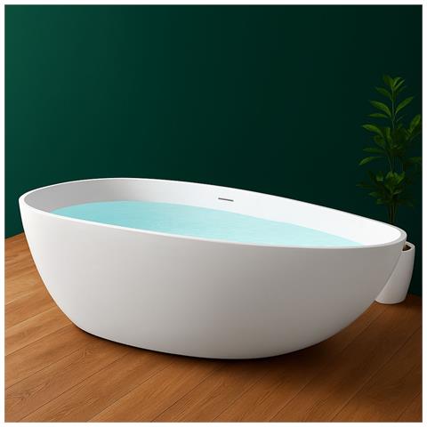 Vasca Da Bagno Free Standing Lisa Artificial Stone Bianco Opaco Matt *** Misure : L150x76x54 Cm - Foto 4