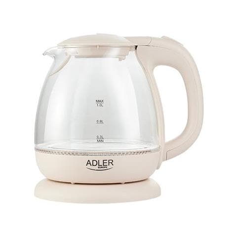 Bollitore Adler Ad 1283c Elettrico, 900 W, 1 L, Vetro / acciaio Inossidabile, Base Girevole A 360°, Crema - Foto 1