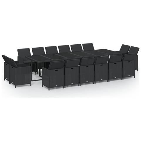 Set Da Pranzo Per Giardino 17 Pz Con Cuscini In Polyrattan Nero - Foto 1