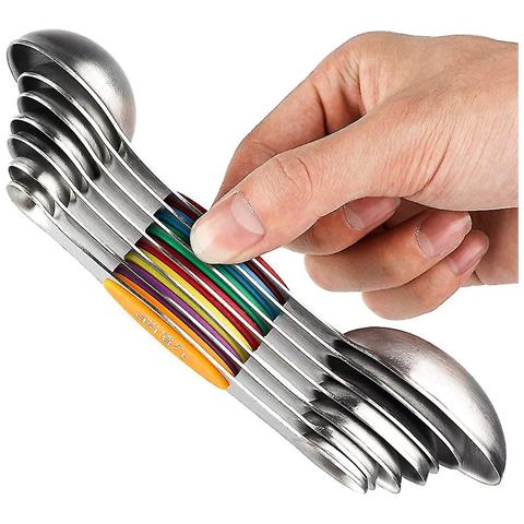 HTN Set Di 7 Cucchiai Di Misurazione Magnetica A Doppia Faccia In Acciaio Inossidabile Impilabile