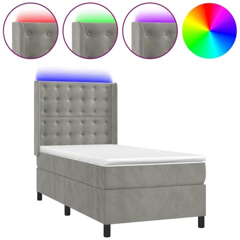 Letto A Molle Materasso E Led Grigio Chiaro 80x200 Cm Velluto - Foto 1