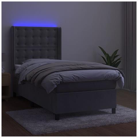 Letto A Molle Materasso E Led Grigio Chiaro 80x200 Cm Velluto - Foto 7