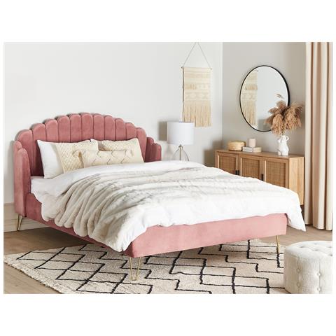 Letto Matrimoniale Velluto Rosa 180 X 200 Cm Ambillou - Foto 1