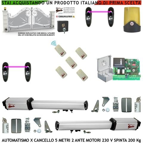 Automatismo Cancello 5 Metri 2 Ante Da 2,5 Mt Kit 2 Motori Elettromeccanici 230 V Corsa 400mm Spinta 2 Q.li Sblocco St - Foto 1