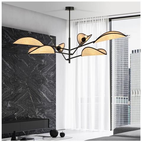 Lampada A Soffitto Vene - Nero, Marrone - Acciaio Verniciato A Polvere, Tessuto - 102x51x102 Cm - Foto 2