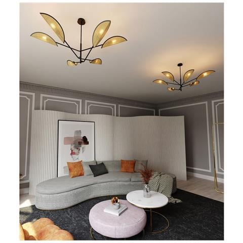 Lampada A Soffitto Vene - Nero, Marrone - Acciaio Verniciato A Polvere, Tessuto - 102x51x102 Cm - Foto 8
