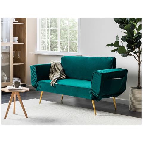 Divano Letto 2 Posti Saarela Velluto Verde Smeraldo - Foto 1