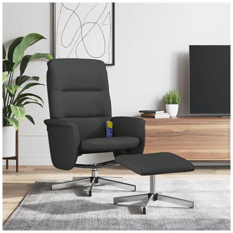 Poltrona Reclinabile Massaggiante Con Poggiapiedi Nera Tessuto - Foto 1