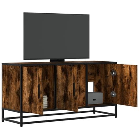 Mobile Tv Rovere Fumo 100x35x50 Cm Legno Multistrato E Metallo - Foto 1