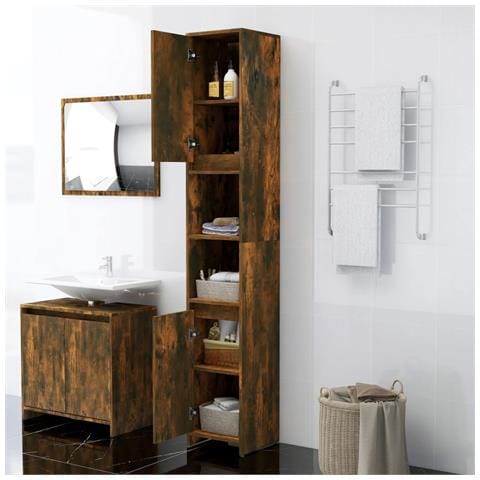 Lusso Casadino -  Armadietto Bagno Rovere Fumo 30x30x183,5cm Legno Ingegnerizzato - Foto 2