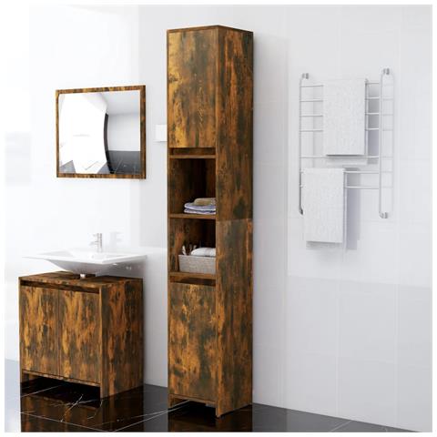 Lusso Casadino -  Armadietto Bagno Rovere Fumo 30x30x183,5cm Legno Ingegnerizzato - Foto 8