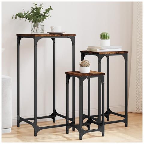 Tavolini Impilabili 3 Pz Rovere Fumo In Legno Multistrato - Foto 8