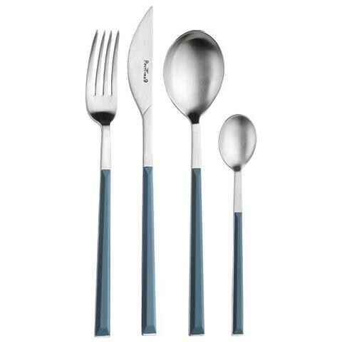 Sushi Pro set 24 posate da tavola in acciaio satinato con manico blu Confezione - Set da 24 Pezzi - 6 Posti Tavola - Confezione Regalo Made in Italy - Foto 1