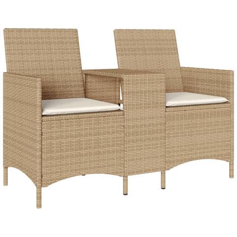 Divano Giardino 2 Posti con Tavolo e Cuscini Beige Polyrattan - Foto 1