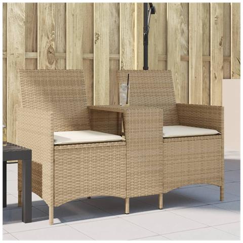 Divano Giardino 2 Posti con Tavolo e Cuscini Beige Polyrattan - Foto 2