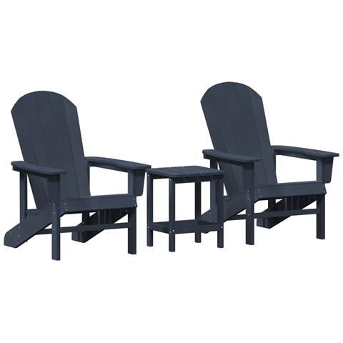 Set da Giardino a 3 Pezzi  Blu Navy HDPE, Sedia Adirondack  Blu Navy 74x82x91 cm HDPE, Tavolino laterale  Blu Navy 38x38x46 cm HDPE - Foto 1