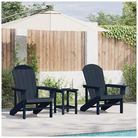 Set da Giardino a 3 Pezzi  Blu Navy HDPE, Sedia Adirondack  Blu Navy 74x82x91 cm HDPE, Tavolino laterale  Blu Navy 38x38x46 cm HDPE - Foto 2