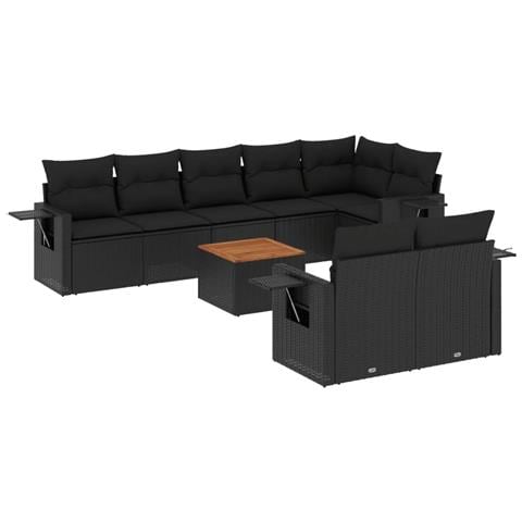 Set Divani da Giardino 9 pz con Cuscini Nero in Polyrattan - Foto 1
