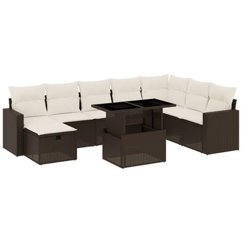Set Divani da Giardino 9pz con Cuscini Marrone in Polyrattan - Foto 1