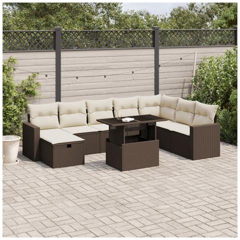 Set Divani da Giardino 9pz con Cuscini Marrone in Polyrattan - Foto 2