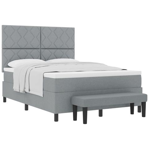 Letto con Box Spring con Materasso e Panchina Grigio Chiaro 140x200 cm Tessuto - Foto 1
