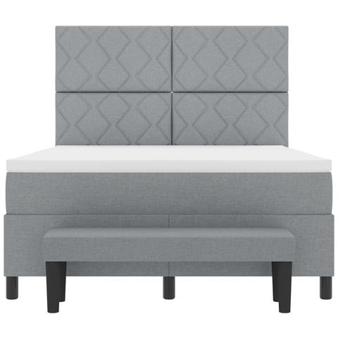 Letto con Box Spring con Materasso e Panchina Grigio Chiaro 140x200 cm Tessuto - Foto 9