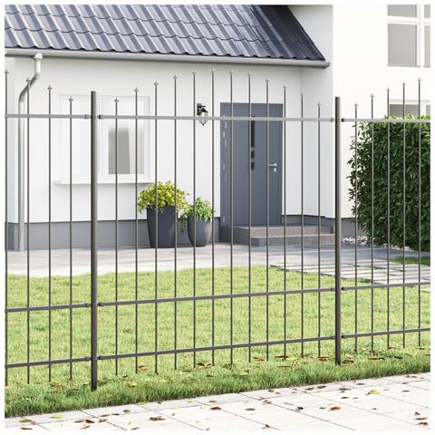Recinzione da Giardino con Parte Superiore a Coppa Grigia 10,2x1,75 m in Acciaio - Foto 2
