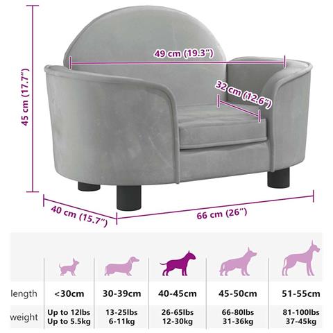 Lettino per Cani Grigio Chiaro 66x40x45 cm in Velluto - Foto 7