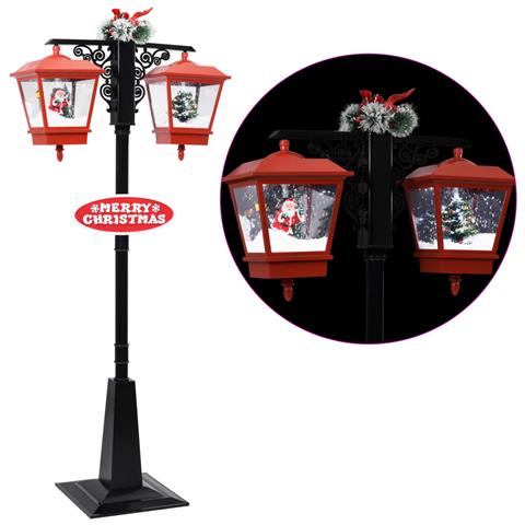 Lusso Casadino - Lampione Natalizio Con Babbo Natale Nero Rosso 81x40x188 Cm Pvc - Foto 1