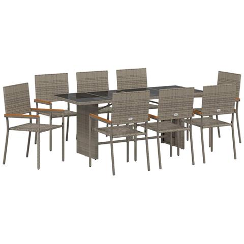 Set da Pranzo per Giardino 9 pcs Grigio 190 x 80 x 75 cm - Foto 1