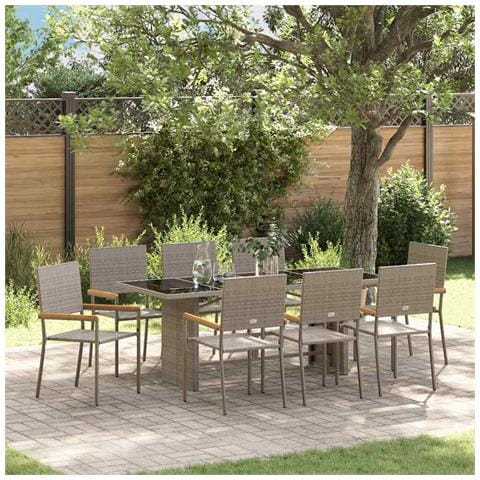 Set da Pranzo per Giardino 9 pcs Grigio 190 x 80 x 75 cm - Foto 2