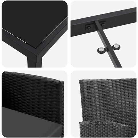 Set da Pranzo per Giardino con cuscino 5 pcs Nero Poly Rattan - Foto 9