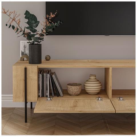 Frena Porta Tv Con Armadi In Legno E Dettagli Neri 160cm - Foto 2