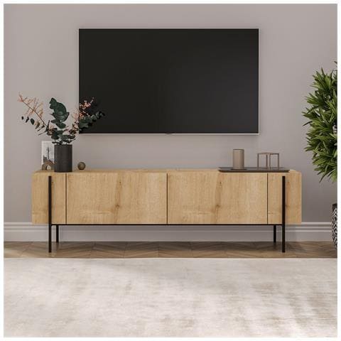 Frena Porta Tv Con Armadi In Legno E Dettagli Neri 160cm - Foto 1