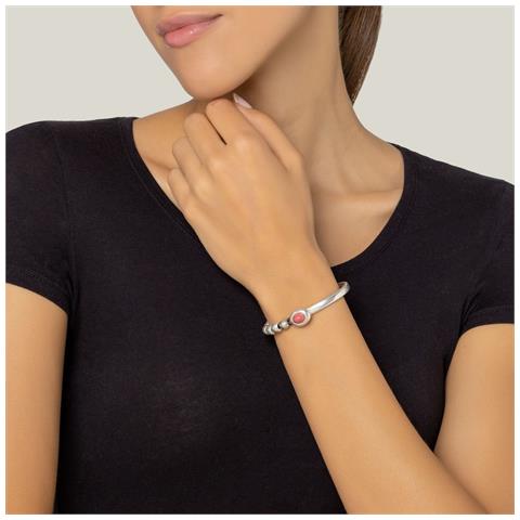 Bracciale In Argento E Pelle Colore Base Rosso Argento - Foto 3